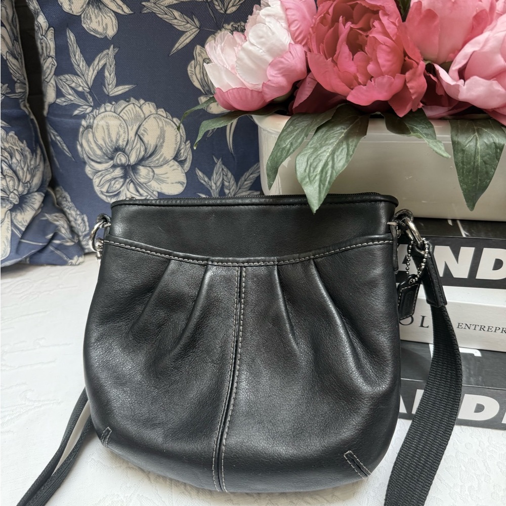 Coach Black Crossbody Bag with Pleated Design
